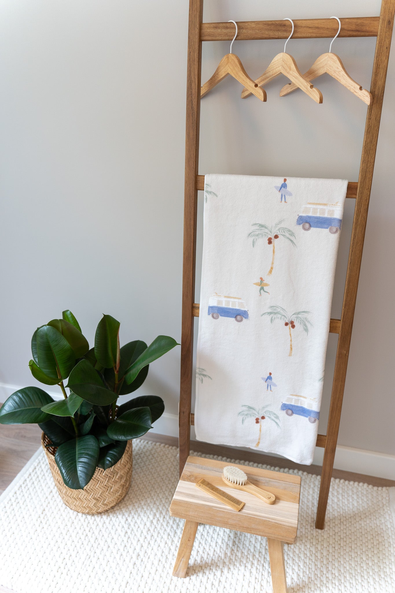 Eco towel with palms and surfer