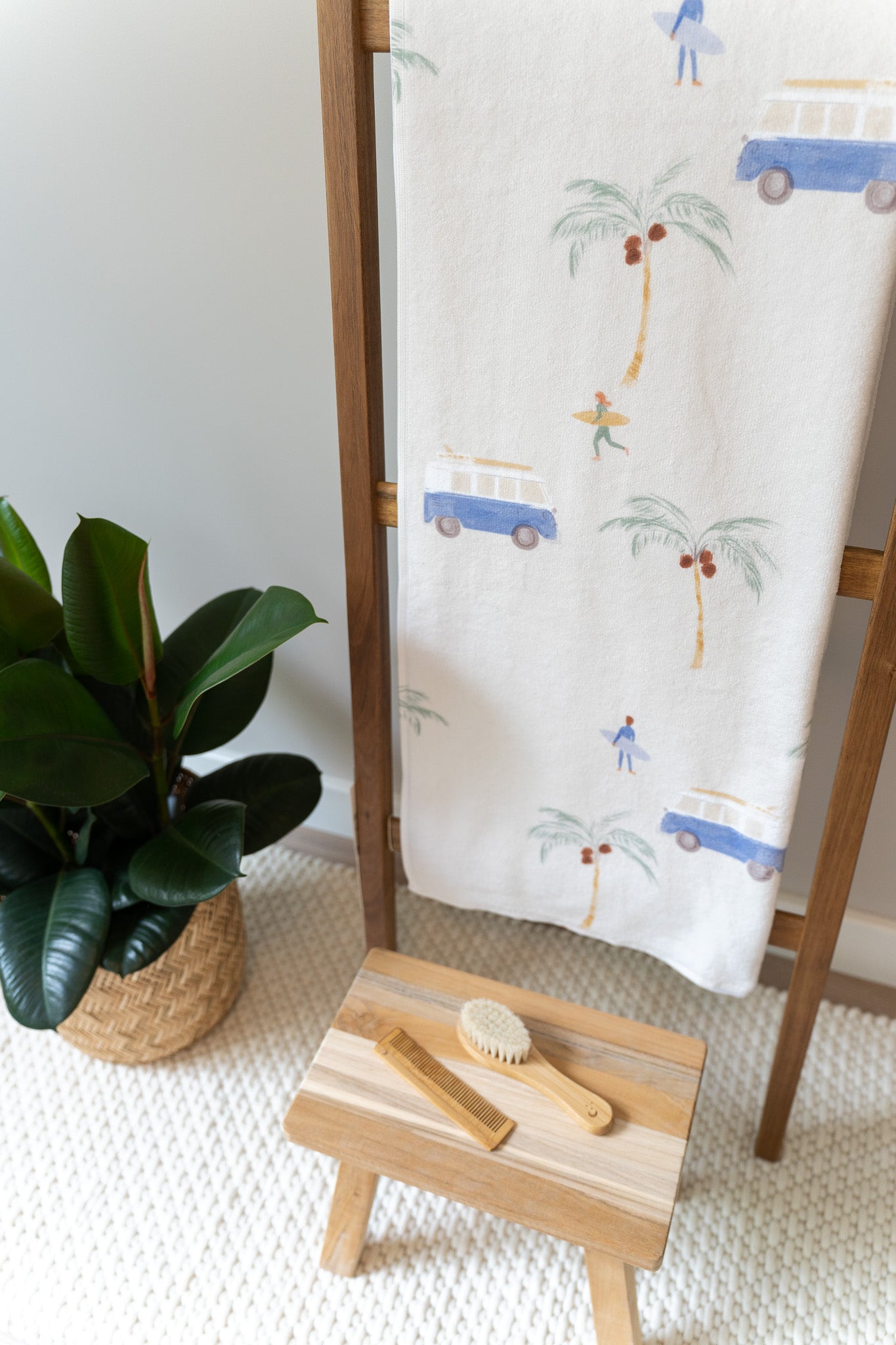 Eco towel with palms and surfer