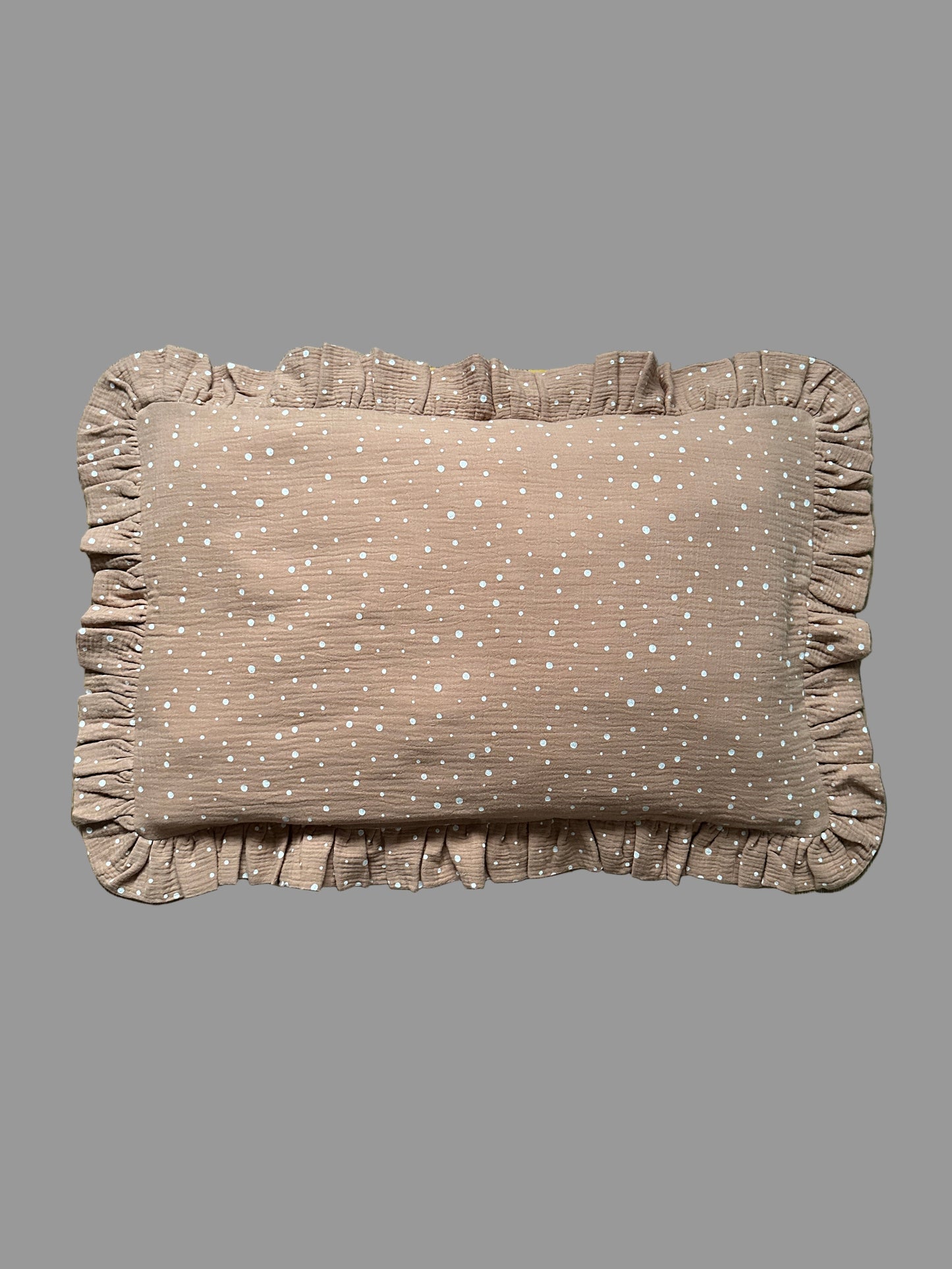 Brown Muslin Kids Bedding Set with Ruffles and Polka Dots | Soft Cotton Nursery Bedding