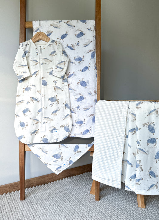 Baby Set Blue Turtles with Waffle Blanket