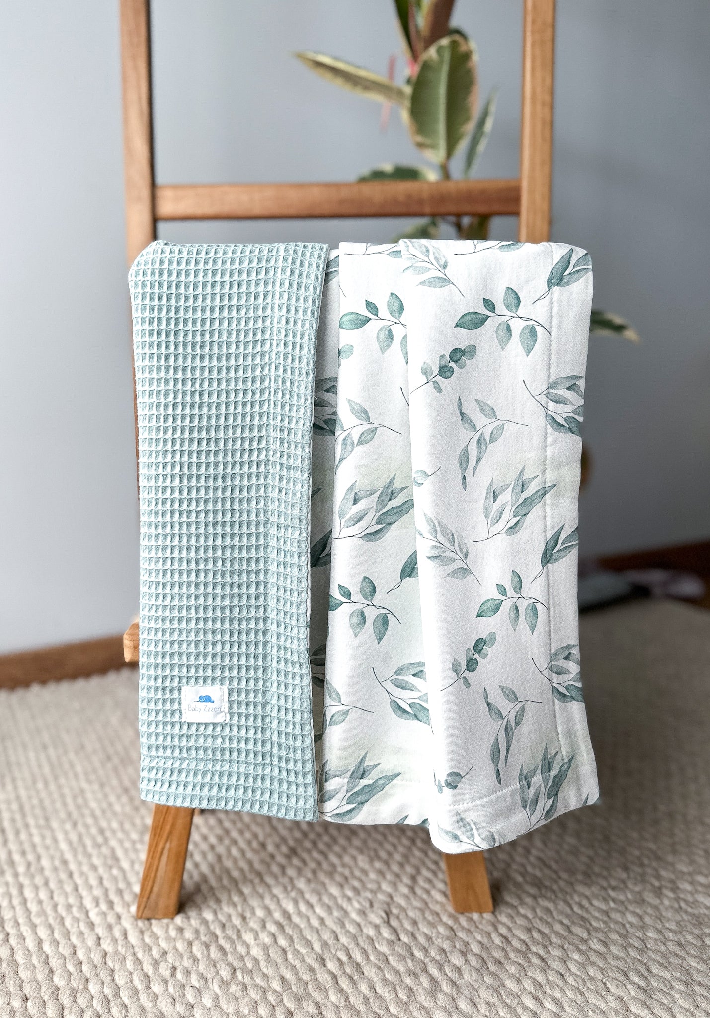 Baby waffle blanket with Eucalyptus