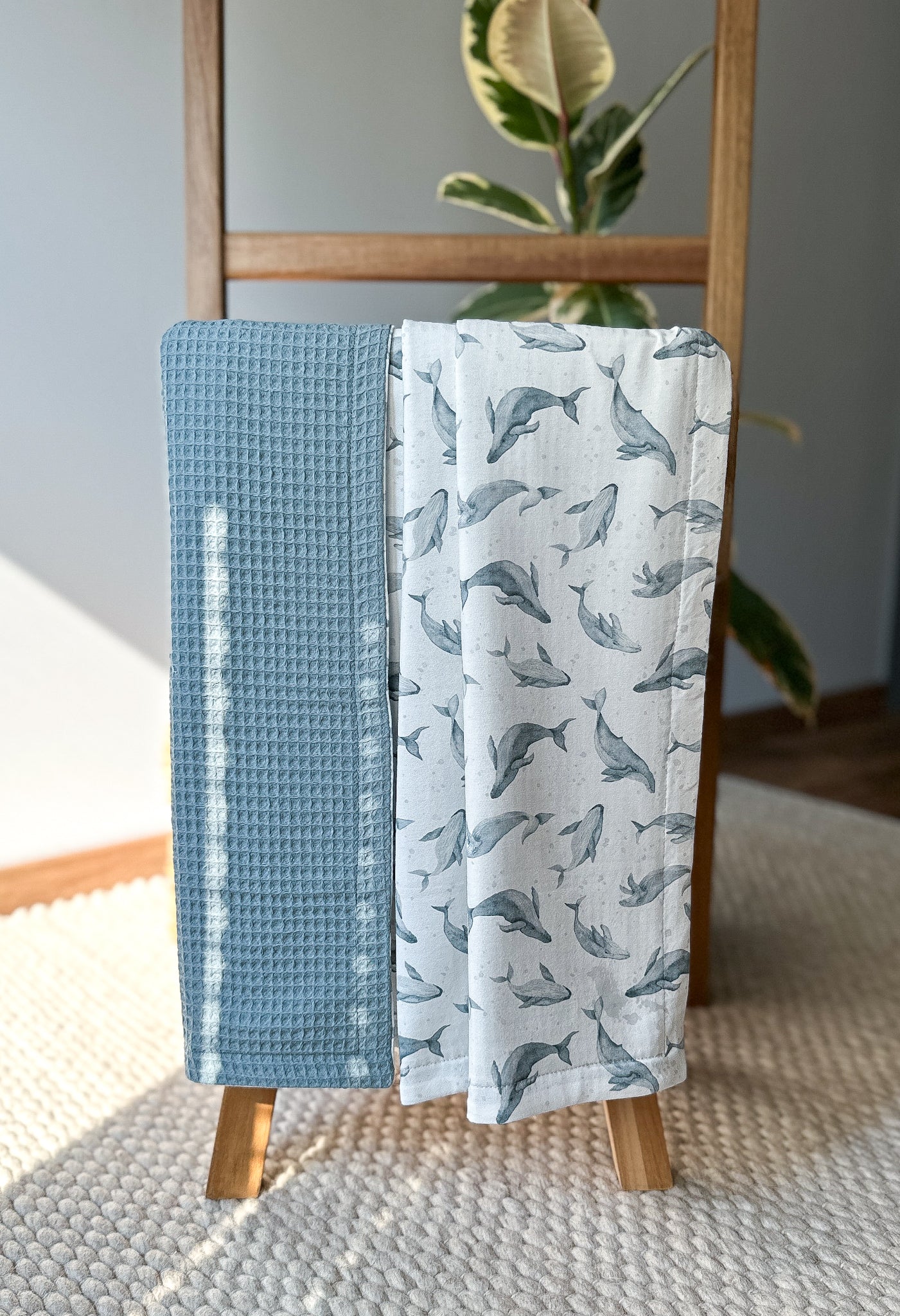 Baby waffle blanket with Whales