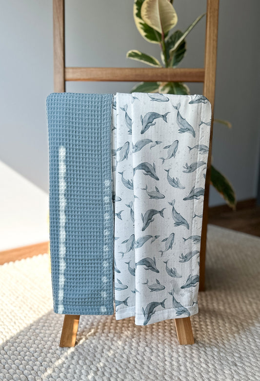 Baby waffle blanket with Whales