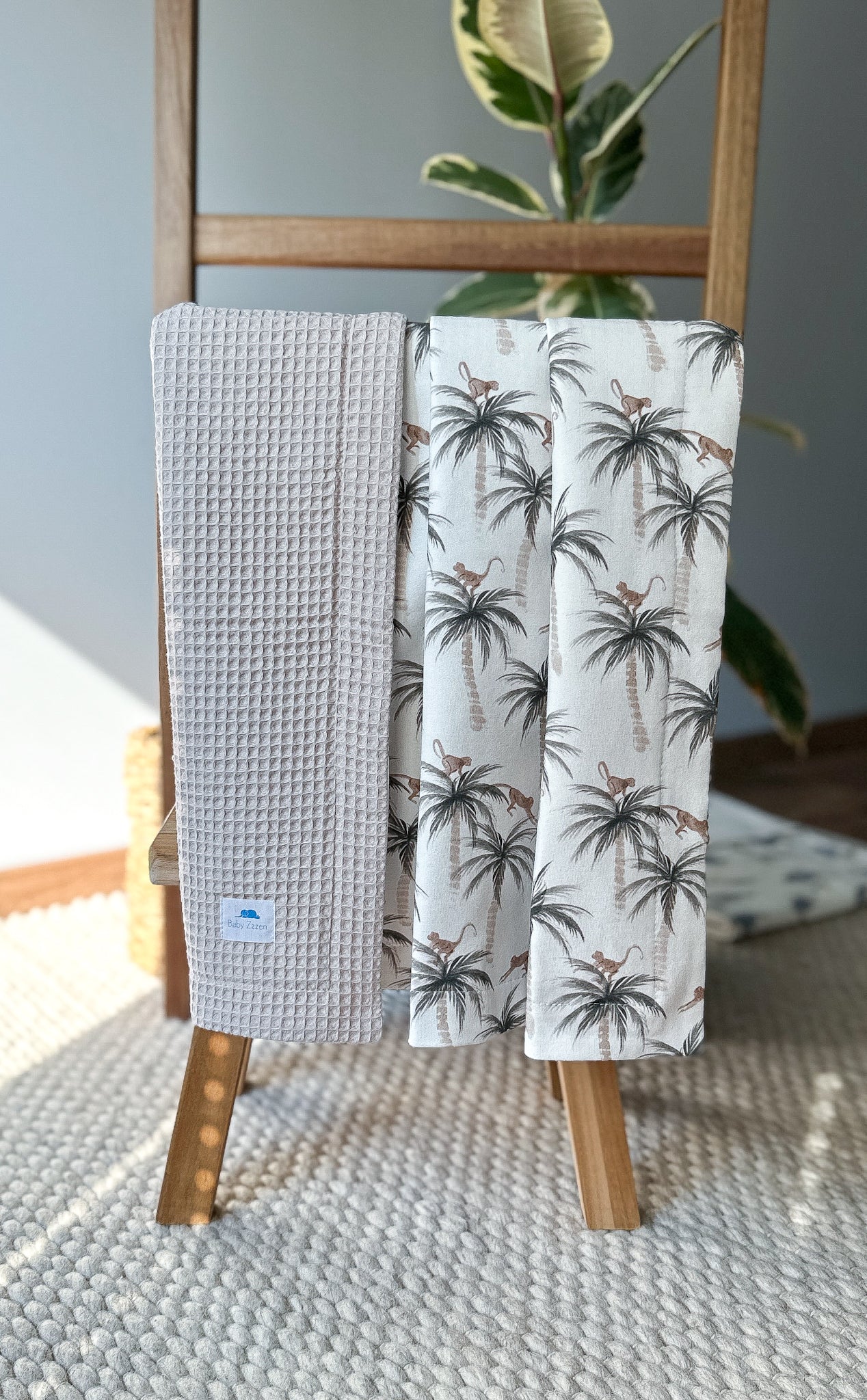 Baby waffle blanket with Palms and Monkeys