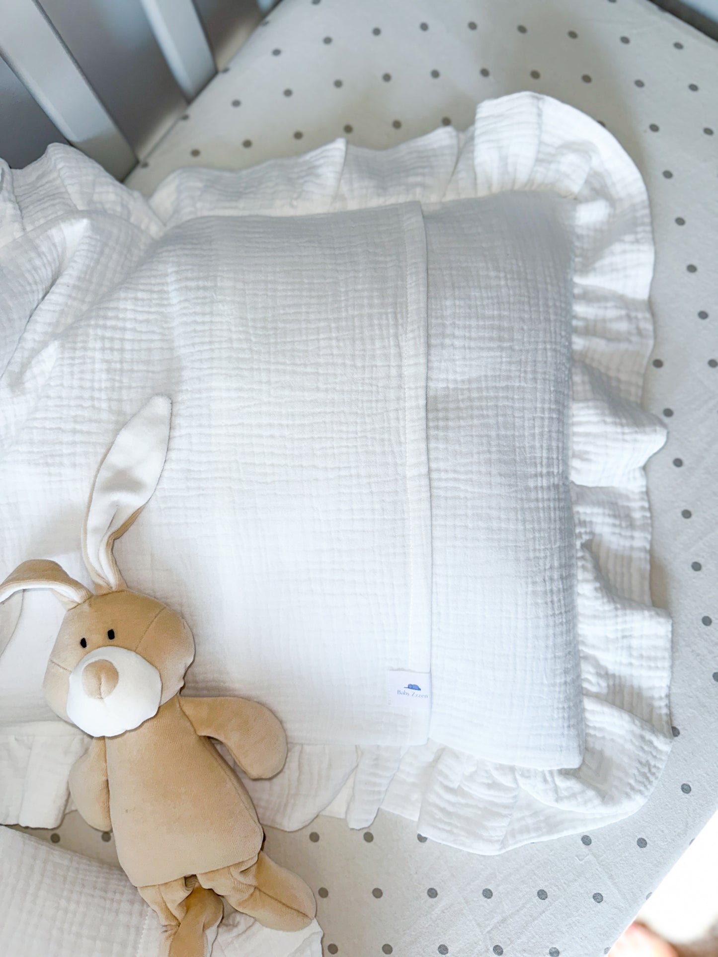 White Muslin Kids Bedding Set with Ruffles | Soft Cotton Nursery Bedding