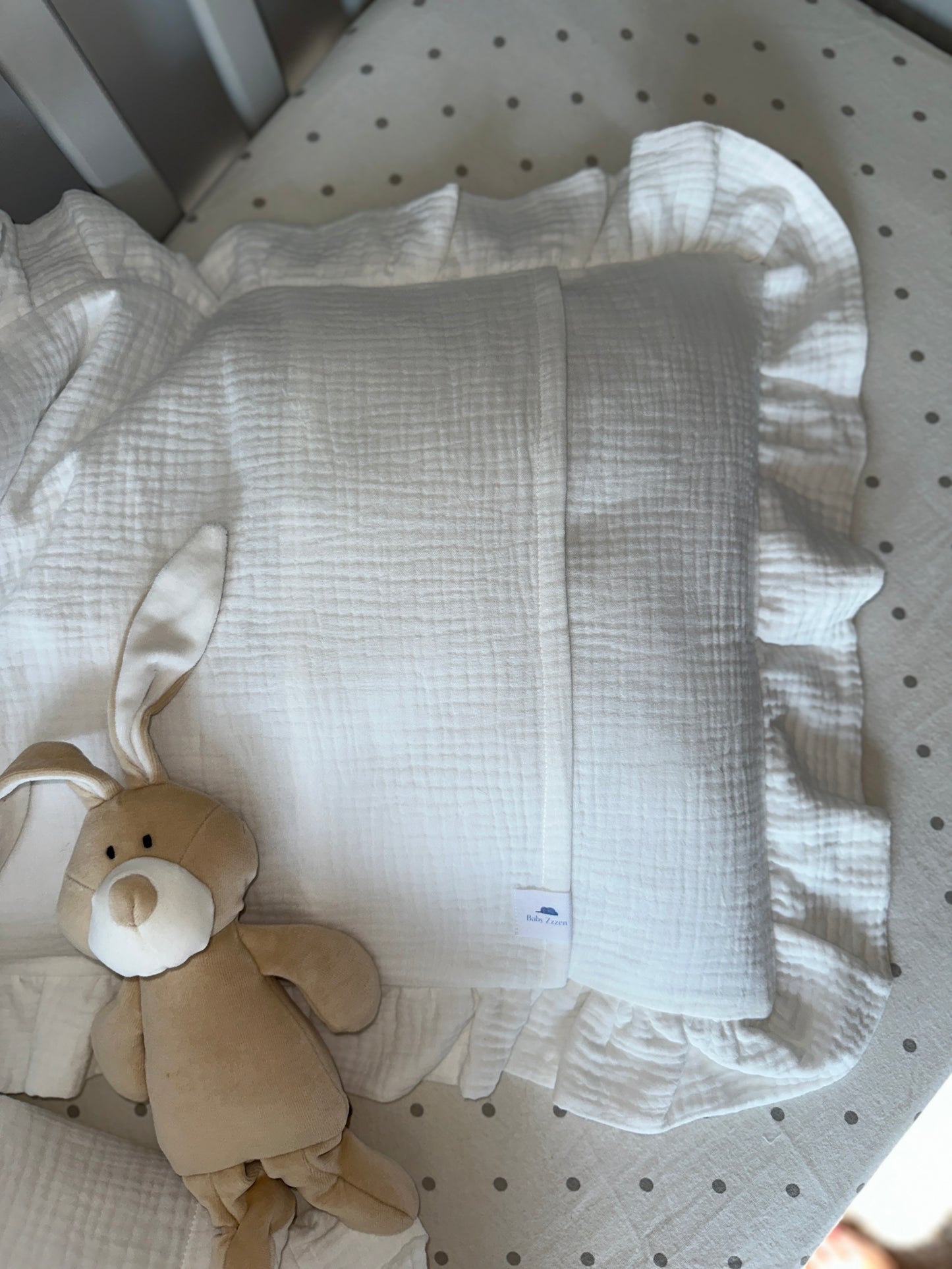 White Embroidered Muslin Kids Bedding Set with Ruffles | Soft Cotton Nursery Bedding