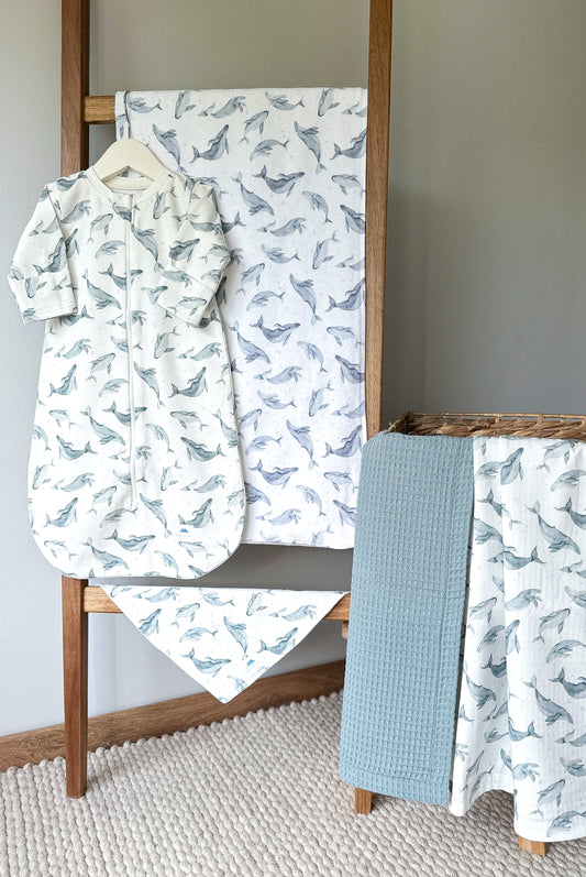 Baby Set Whales with Waffle Blanket