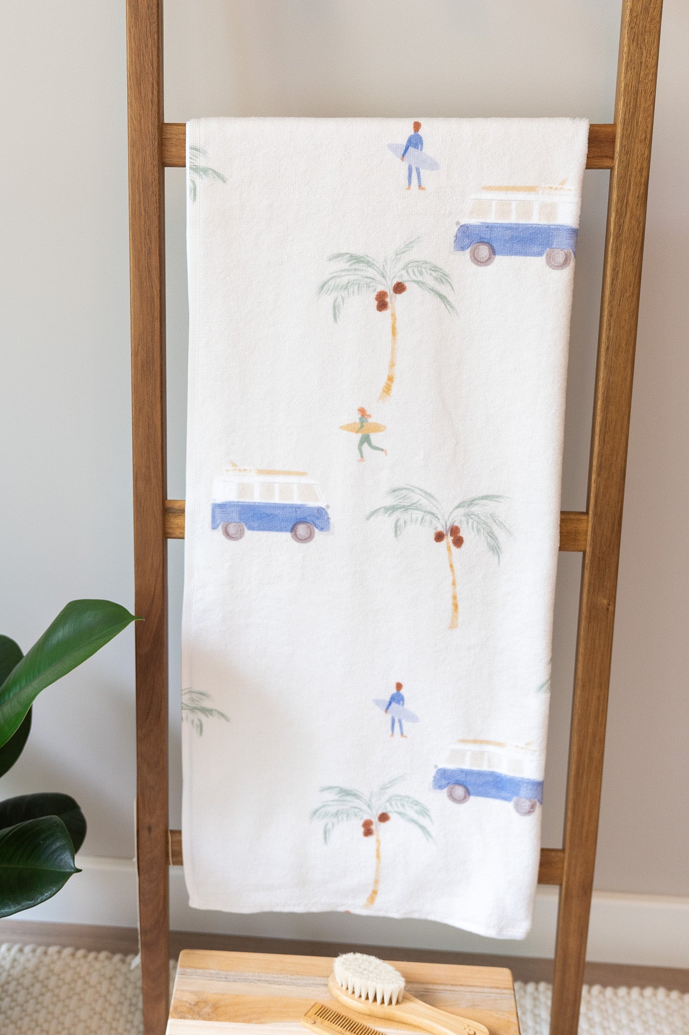 Baby terry towel with palms and surfer