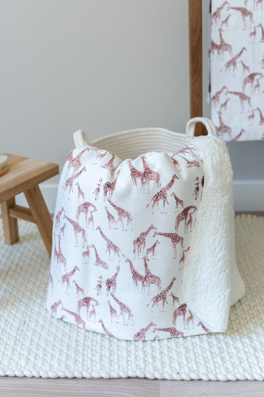 Large velvet wooly teddy blanket with giraffes for babies