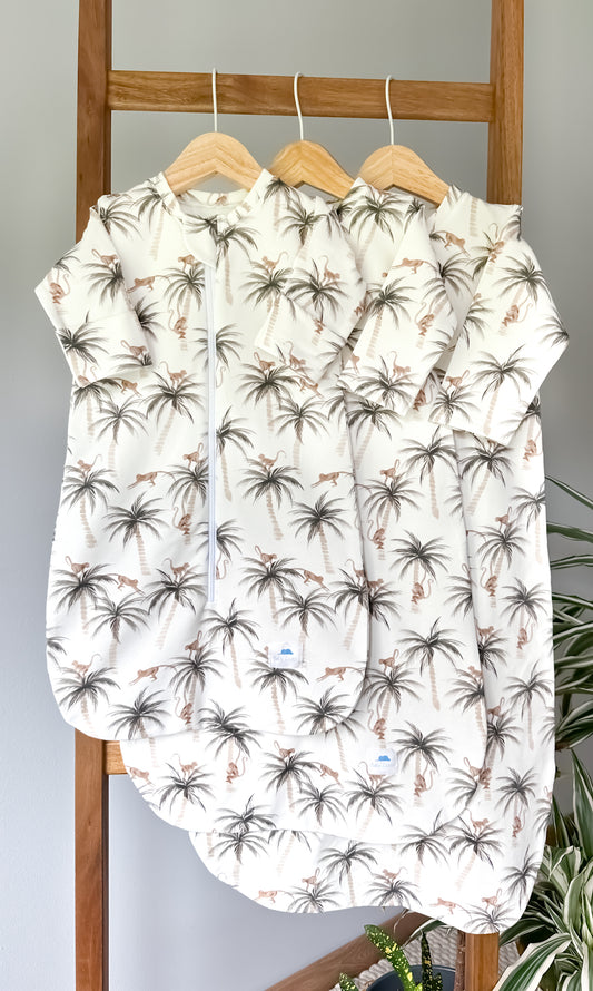 Warm baby sleeping bag  with Palms & Monkeys