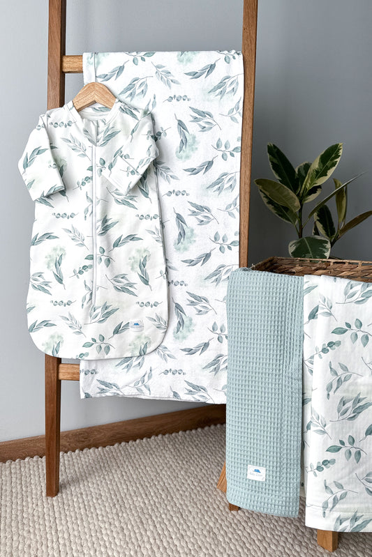 Baby Set  Eucalyptus with Waffle Blanket